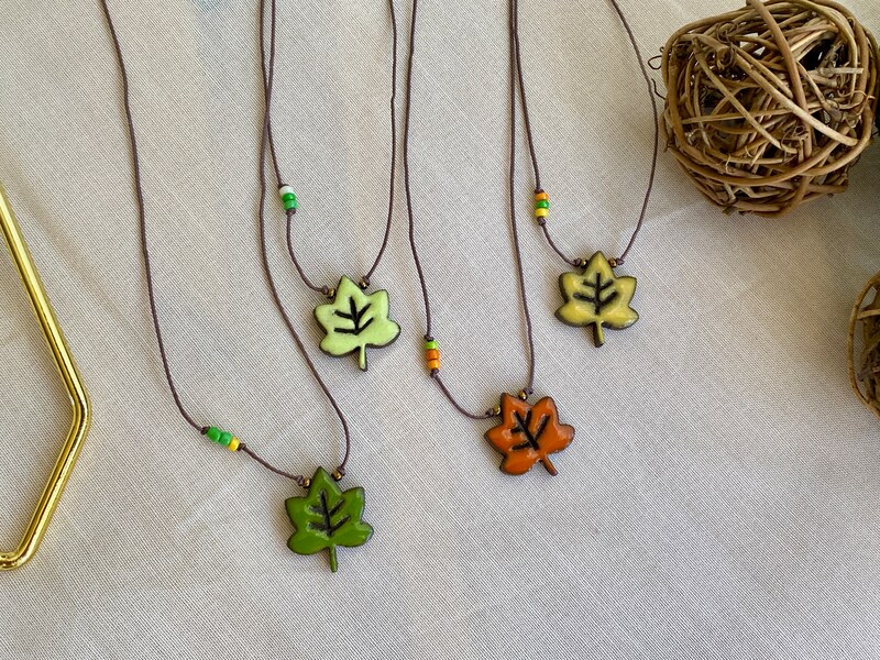 Boho Leaf Necklace Adjustable Ceramic Handmade Jewelry Pendant